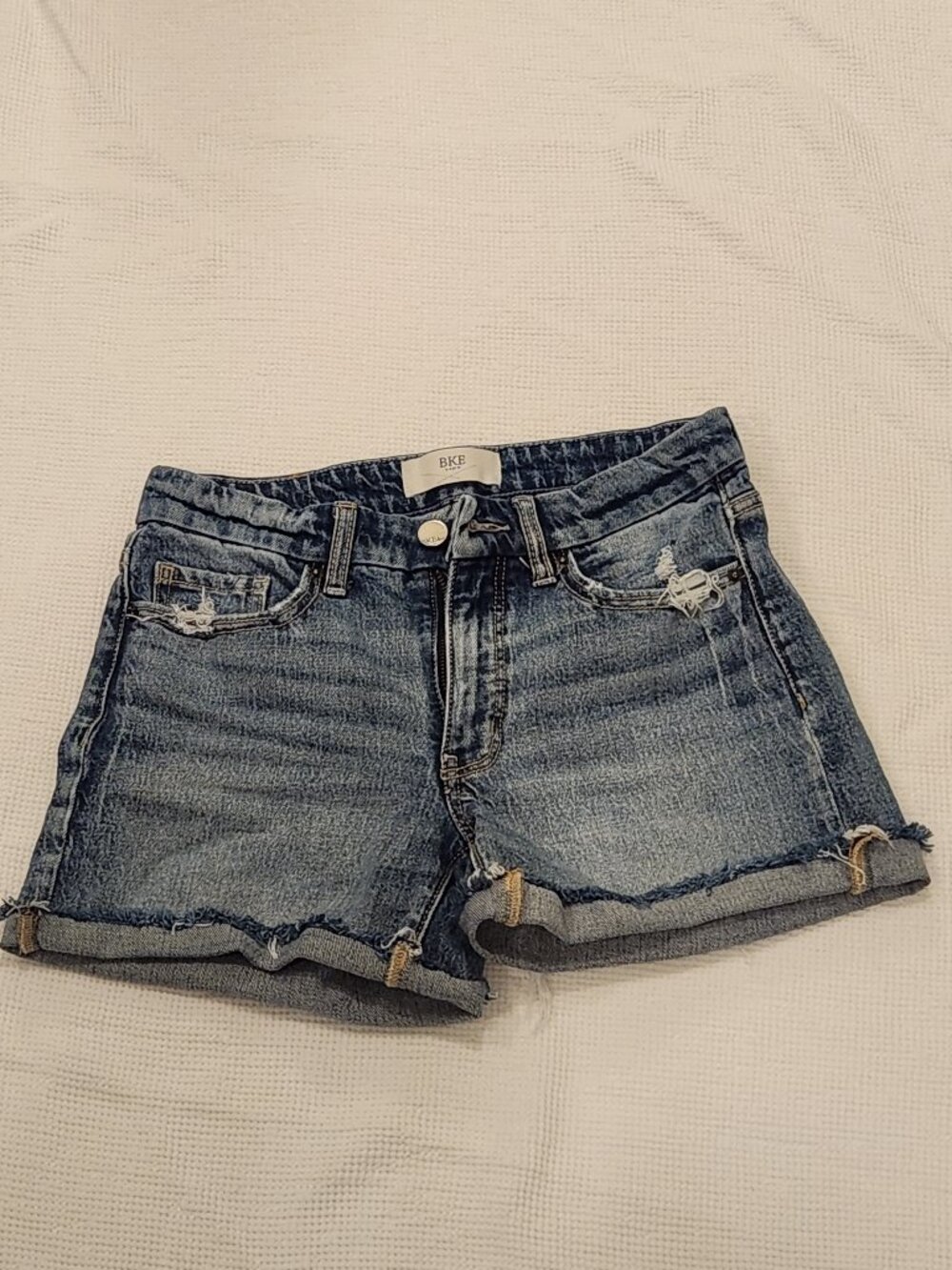 BKE Denim Shorts | Light Wash | Frayed Hem | Size 25